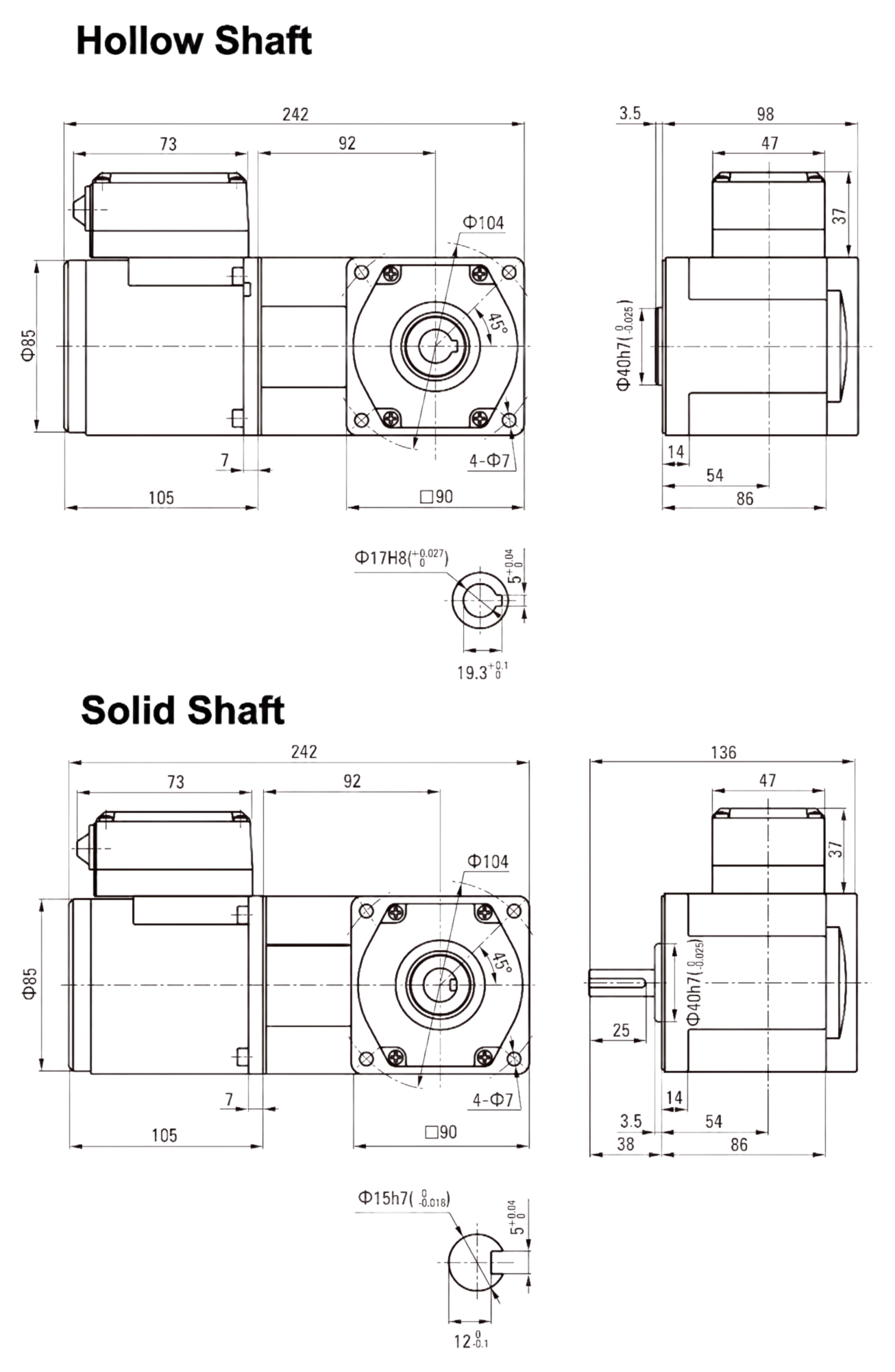 5RK40GU 5ik 40w 90mm reversible right angel