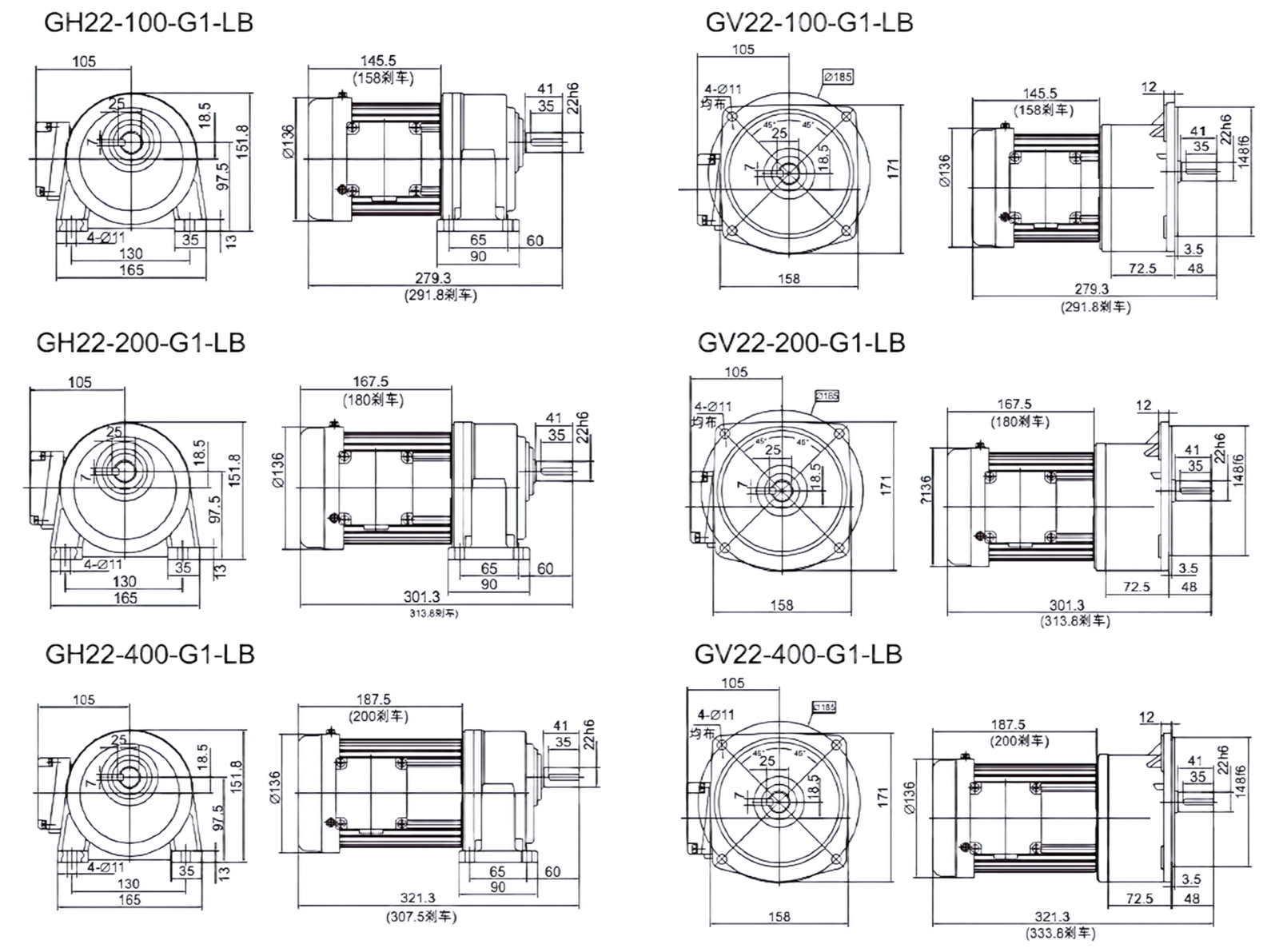 ⌀22 1/3Phase 100W-750W ⌀22 gh 1&3phase 100w 750w foot mounted gearmotor (brake optional)